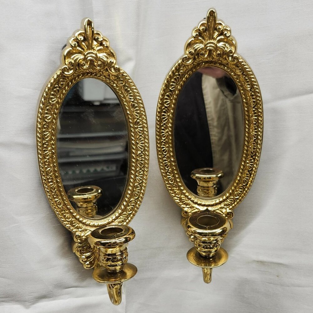 Vintage Home Interiors Gold Mirrored Candleholders Sconce